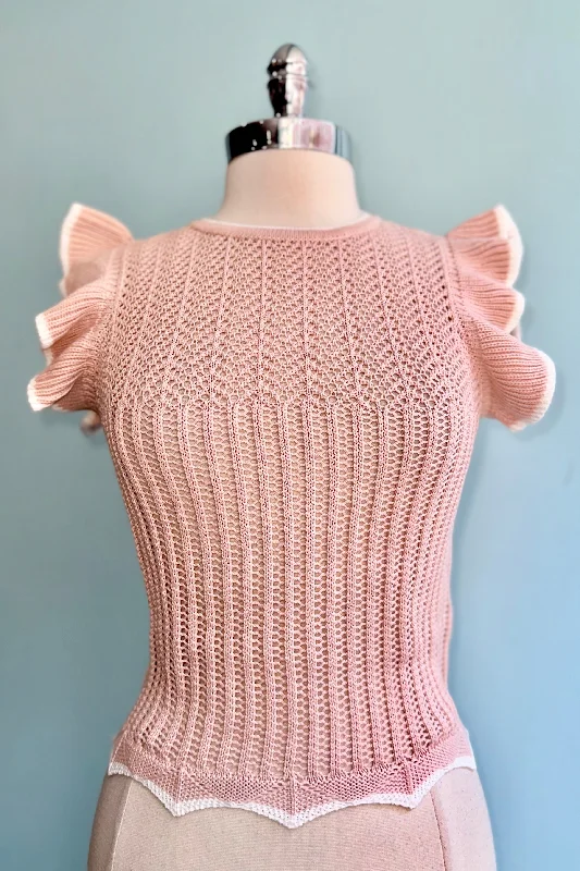 Pink Ruffle Shoulder Cropped Pullover Top by Voodoo Vixen