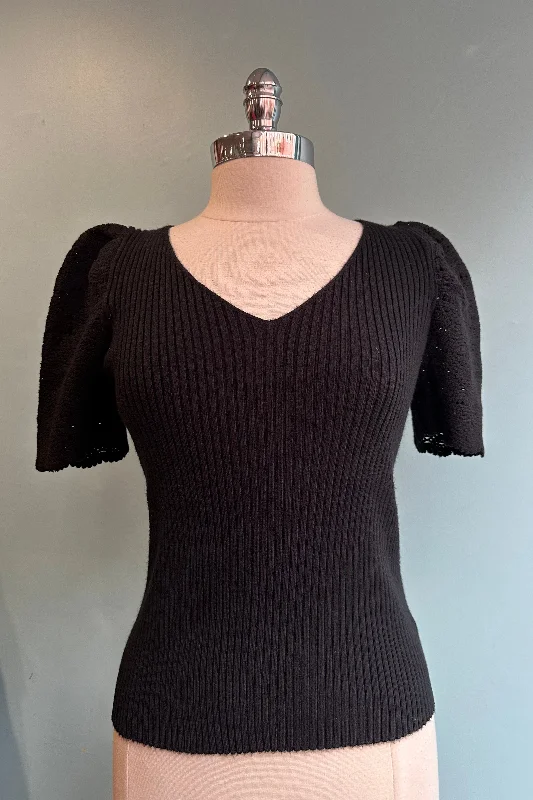 Black V-Neck Ribbed Sweater