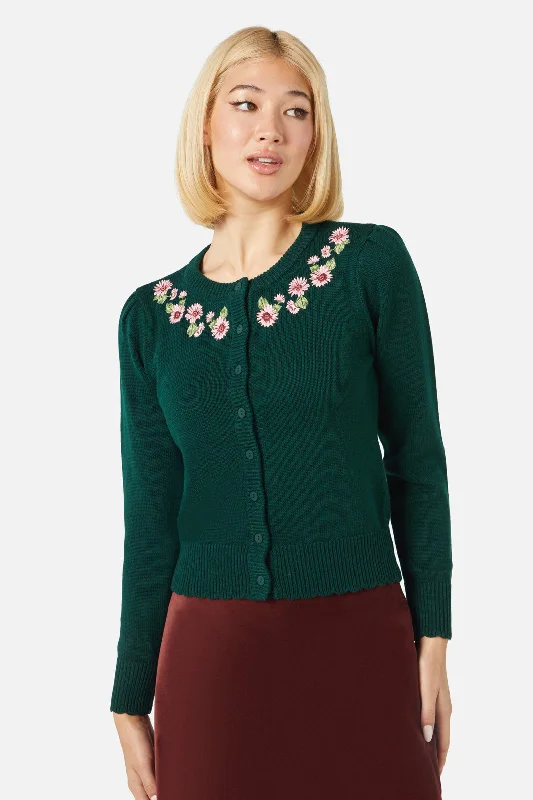 Winter Daisy Embroidered Cardi