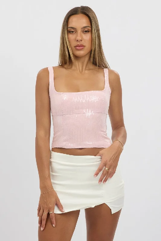 Pink Sequin Top Sleeveless