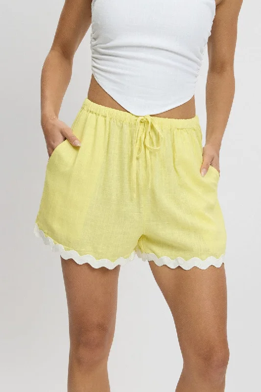 Yellow Shorts Elasticated Waist Ric Rac