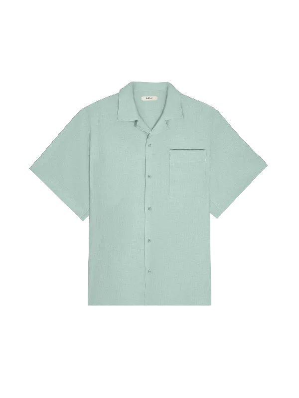 Womens DNA Aloe Linen Camp Collar Shirt—eucalyptus blue