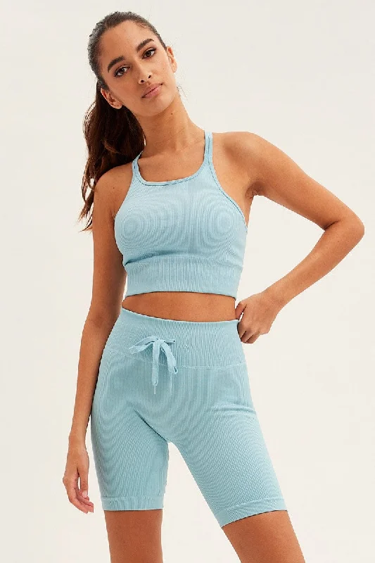 Blue Biker Shorts Activewear High Rise Seamless