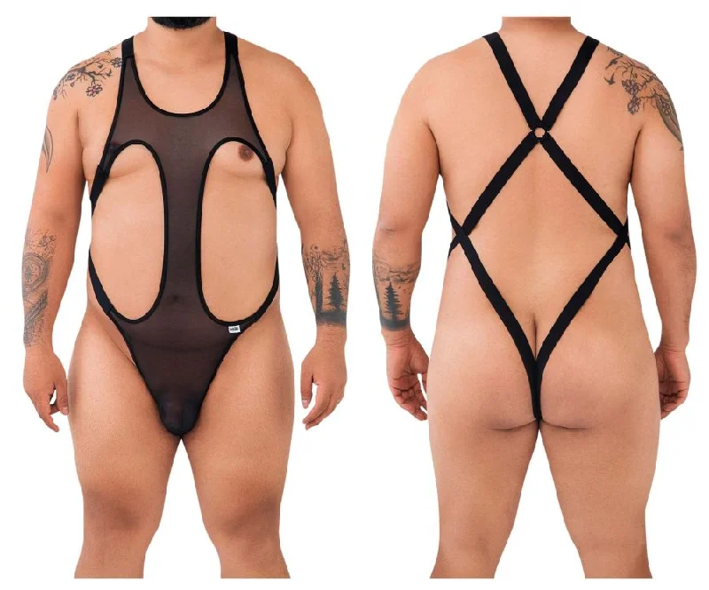 CandyMan 99643X Mesh Bodysuit Black Plus Sizes