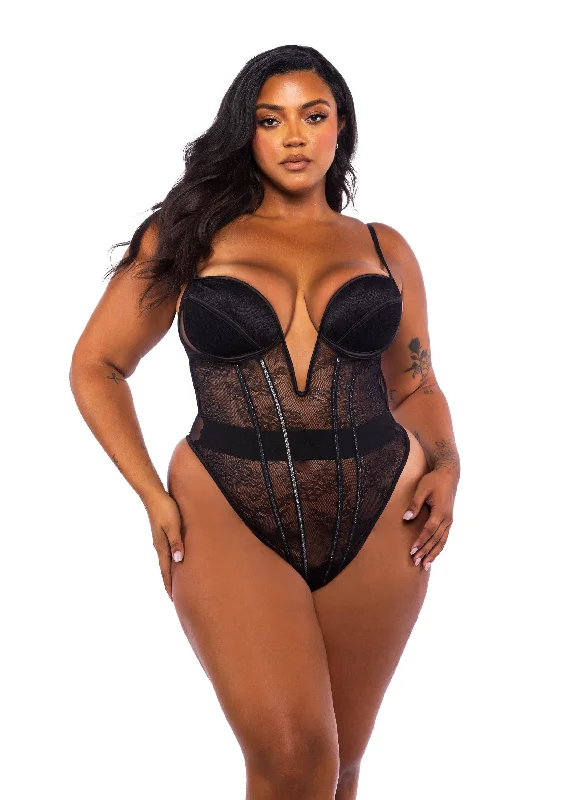 Roma Confidential Queen Belle Noir Chantilly Lace Satin Teddy Black