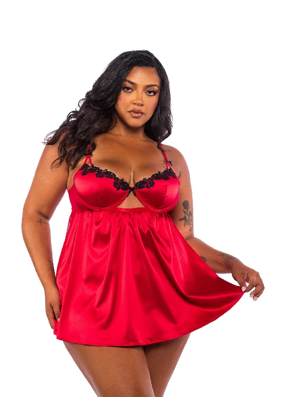 Roma Confidential Queen Love & Lust Venise Lace Satin Babydoll Set Red