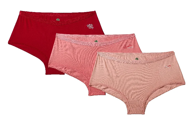 UNMADE LOW-RISE SHORTS  (RED, DUSTY PINK, DUSTY ROSE) PACK OF 3