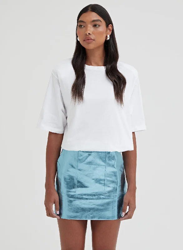 Blue Metallic Faux Leather Mini Skirt - Kiki