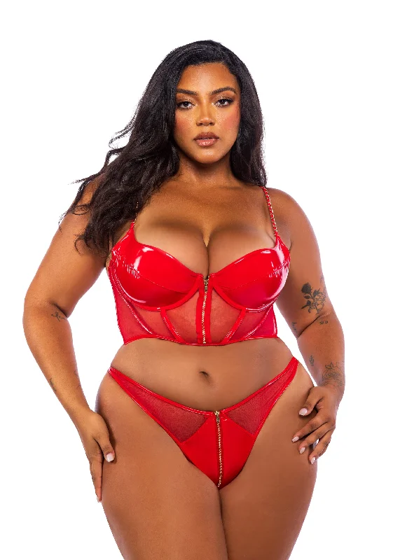 Roma Confidential Queen Midnight Minx Wet Look Bustier Set Red