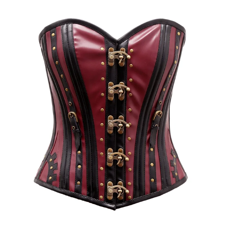 Peane Steampunk Overbust Corset In Cherry & Black