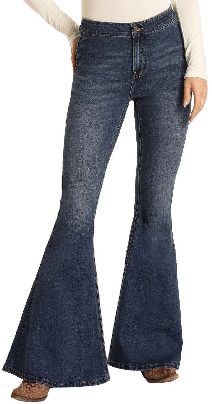 Women's Button Bells High Rise Stretch Flare Jean