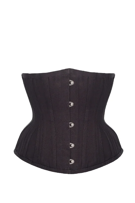 Black Cotton Twill Classic Underbust Waist Trainer With Hip Gores