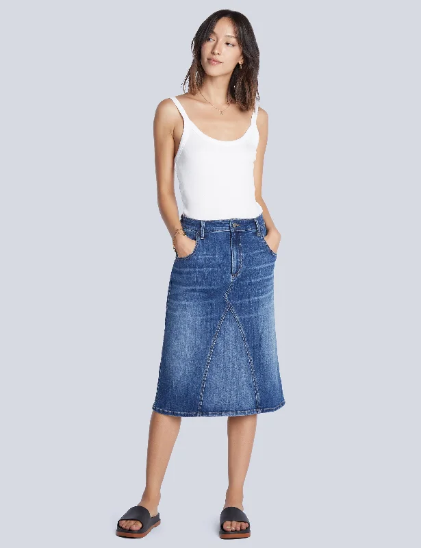 Pieced Denim Knee Skirt