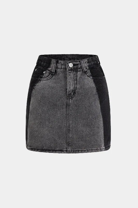 Denim Button Pocket Skirt