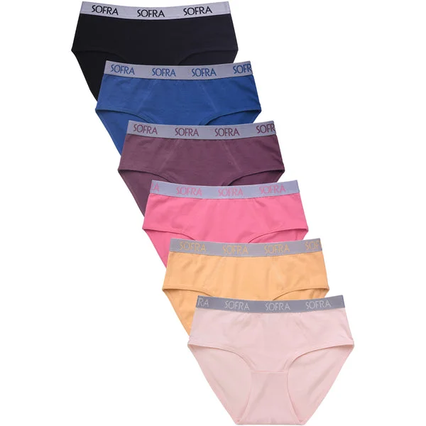 PACK OF 6 SOFRA WOMEN'S COTTON BLEND SOLID BIKINI PANTY WITH EXTENDED SIDE SEAMS (LP1421CKE4)