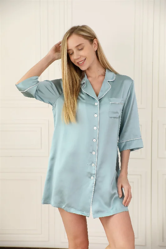 Women Mulberry Silk Notched Collar Sleep Shirt