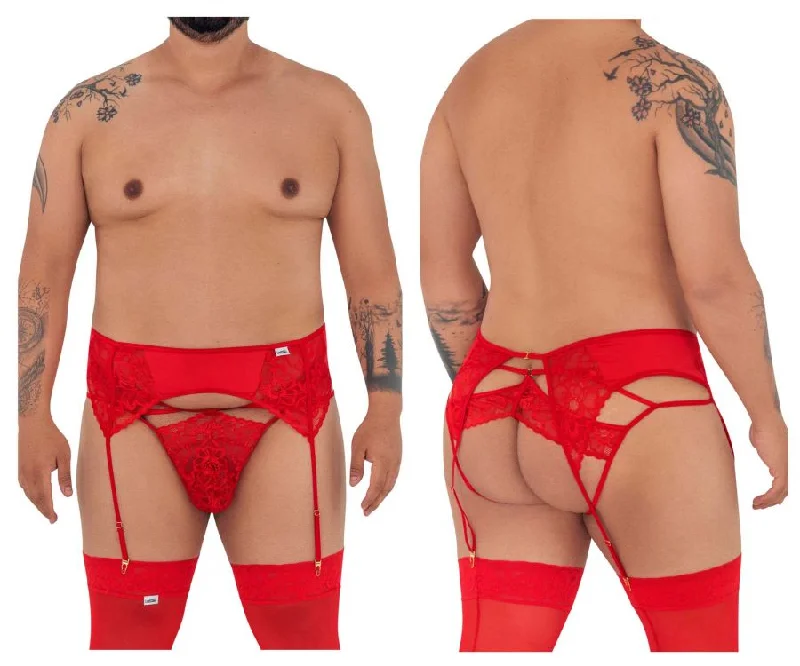 CandyMan 99550X Lace Garter-Jockstrap Red Plus Sizes