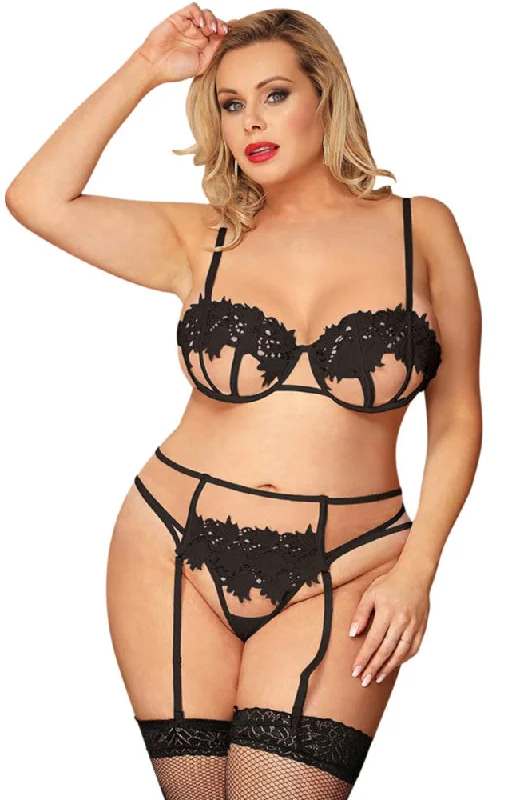 YesX Plus Size Black Lingerie Set