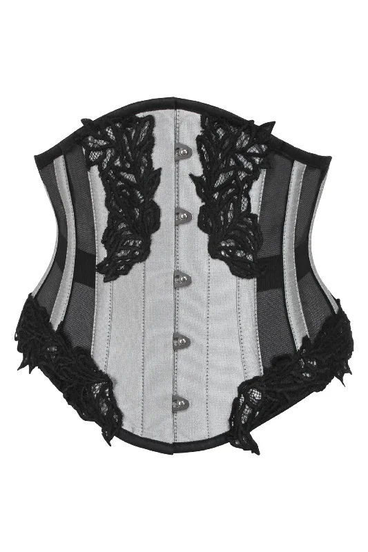 Silver Underbust Corset with Black Mesh Panels