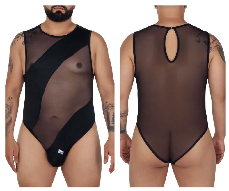 CandyMan 99699X Mesh Bodysuit Black Plus Sizes