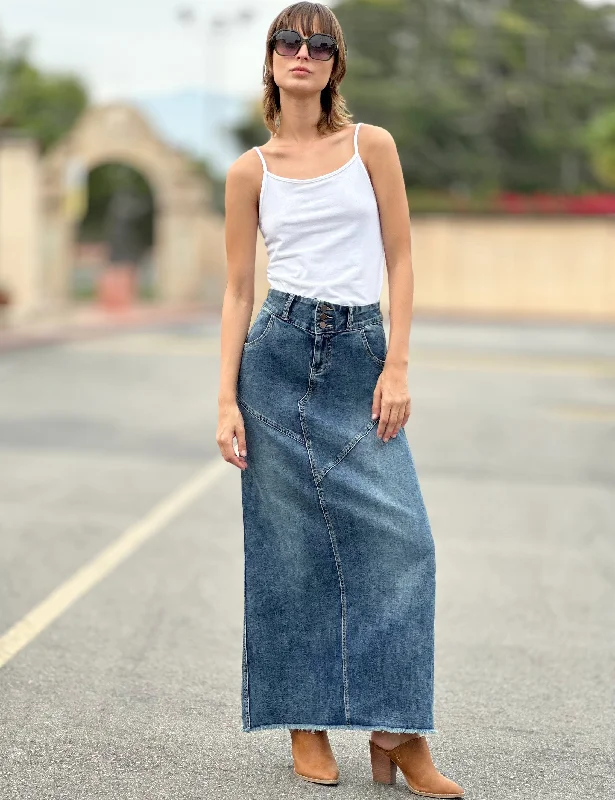 Pieced Denim Maxi Skirt