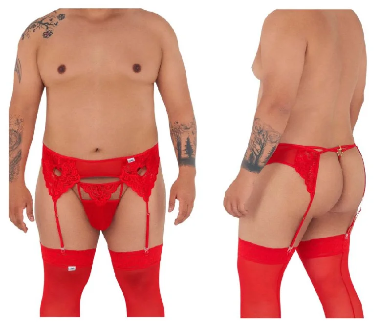 CandyMan 99589X Lace Garter G-String Red Plus Sizes