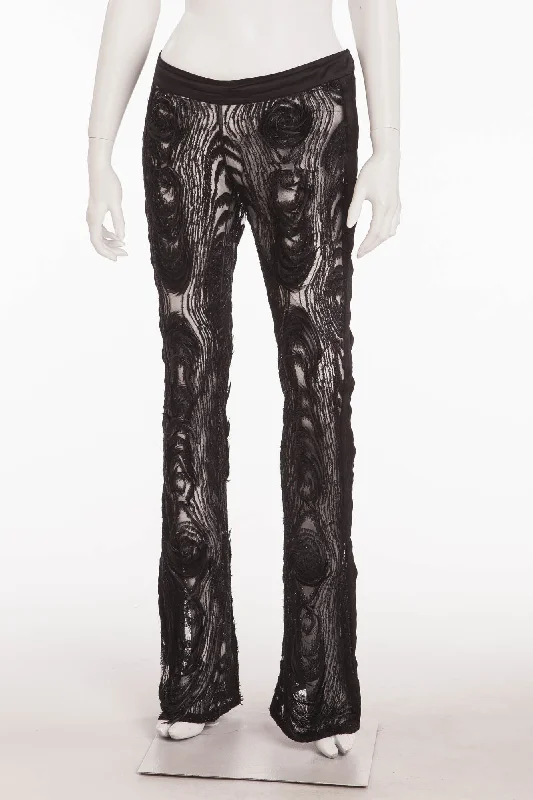 Iconic Tom Ford for Gucci - Collectible Black See Through  Peacock Feather  Embellished Flare Pants - IT 42