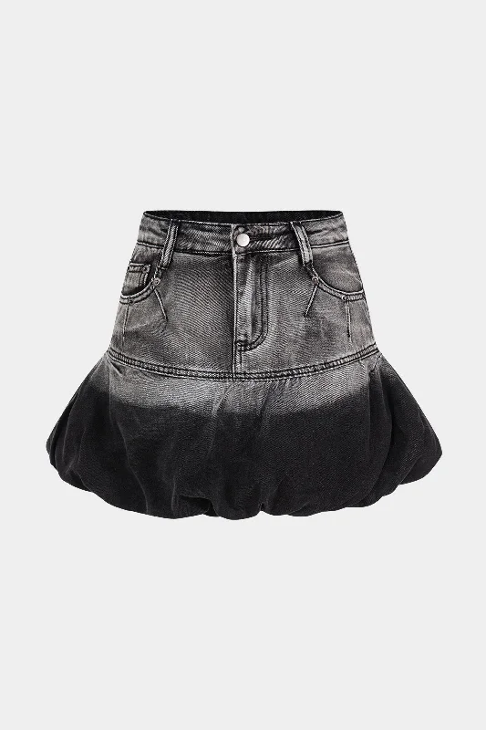 Denim Pocket Button Puff Skirt