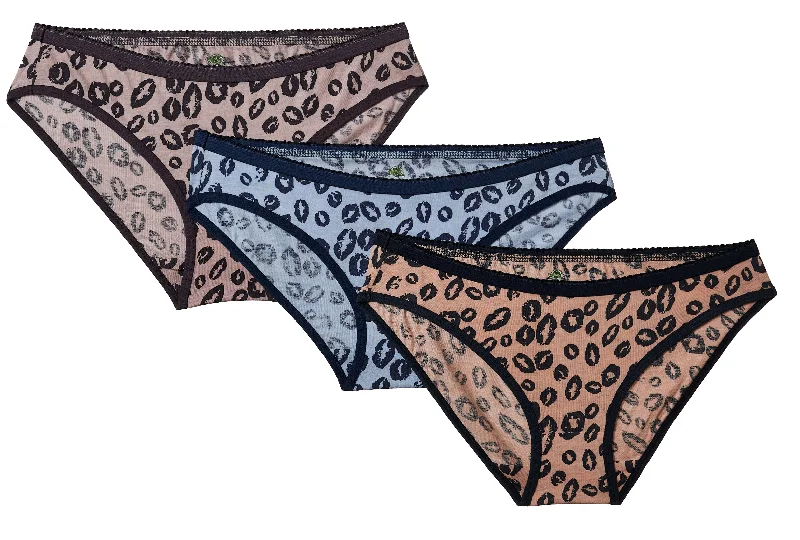 UNMADE LIPS PRINT LOW RISE BIKINI (PACK OF 3)