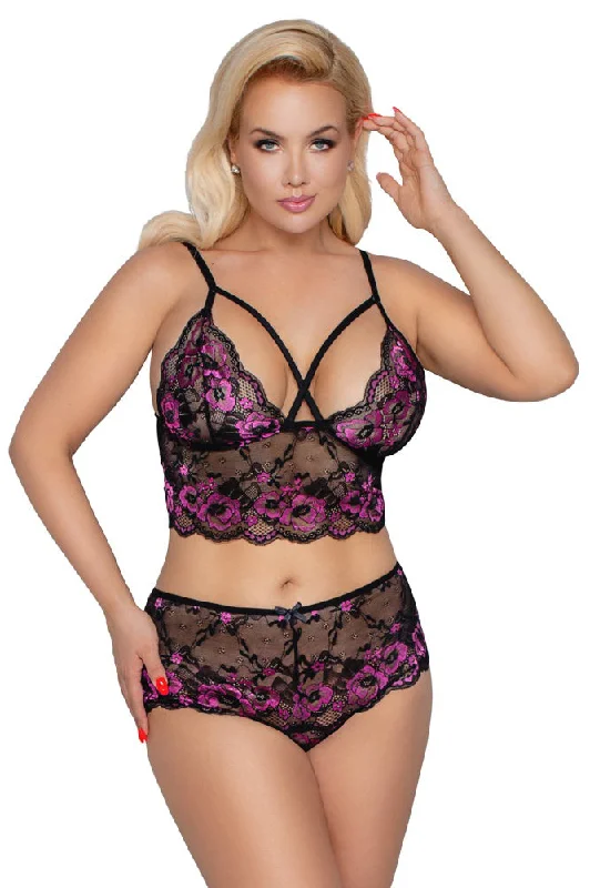 Cottelli Curves Plus Size Black Pink Lingerie Set