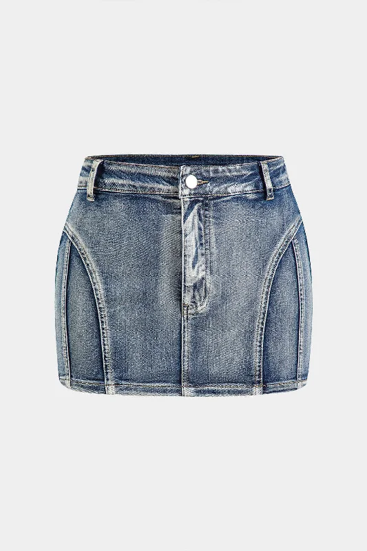 Denim High Waist Pocket Zipper Skirt