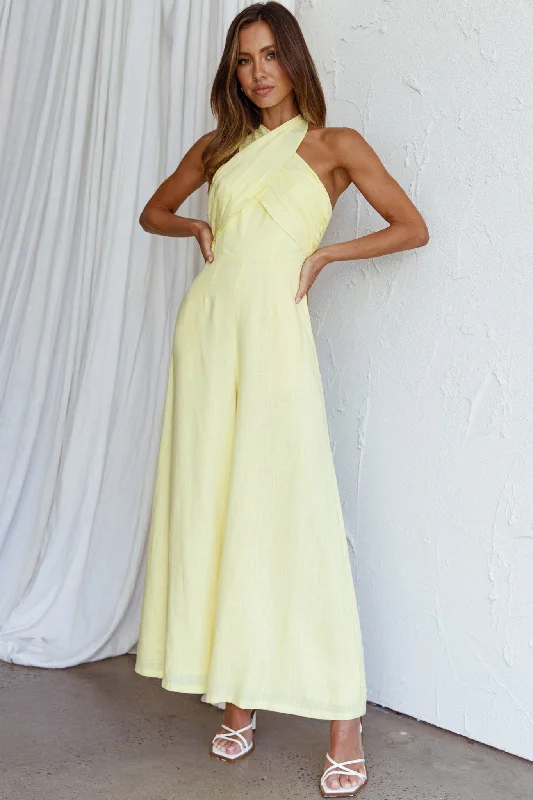 Stars Align Halterneck Jumpsuit Lemon