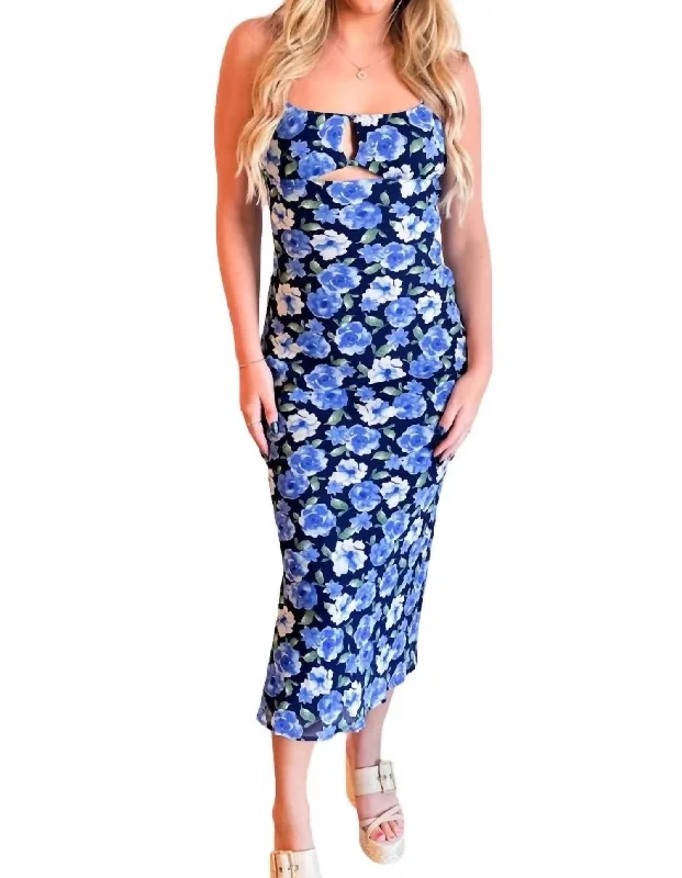 Floral Midi Dress In Blue