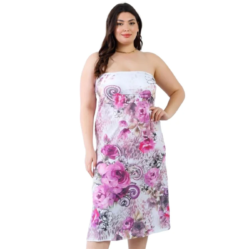 Plus Pink Flower Print Sleeveless Midi Dress