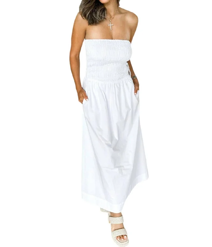 River Strapless Midi Dress In White