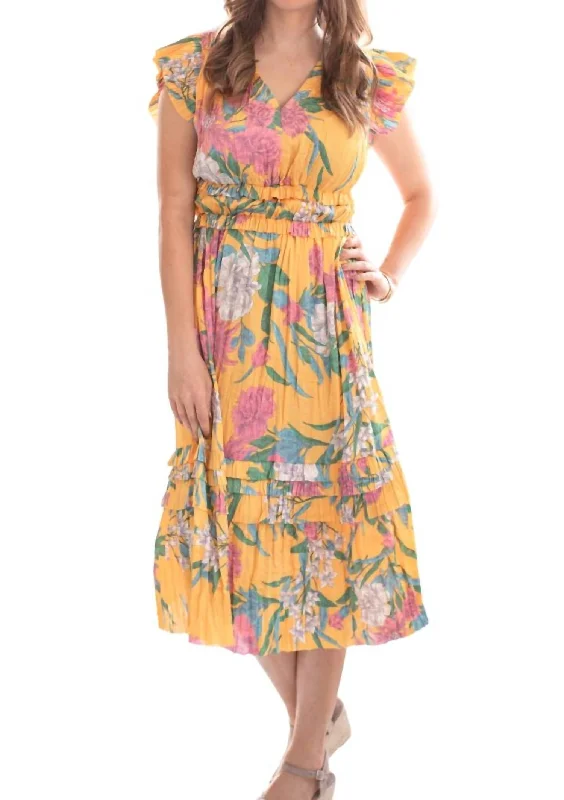 Seria Floral Midi Dress In Marigold