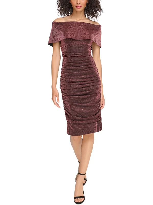 Womens Ruched Midi Cocktail And Party Dress