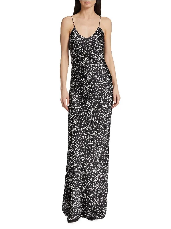 Cami Gown In Black/ivory Floral