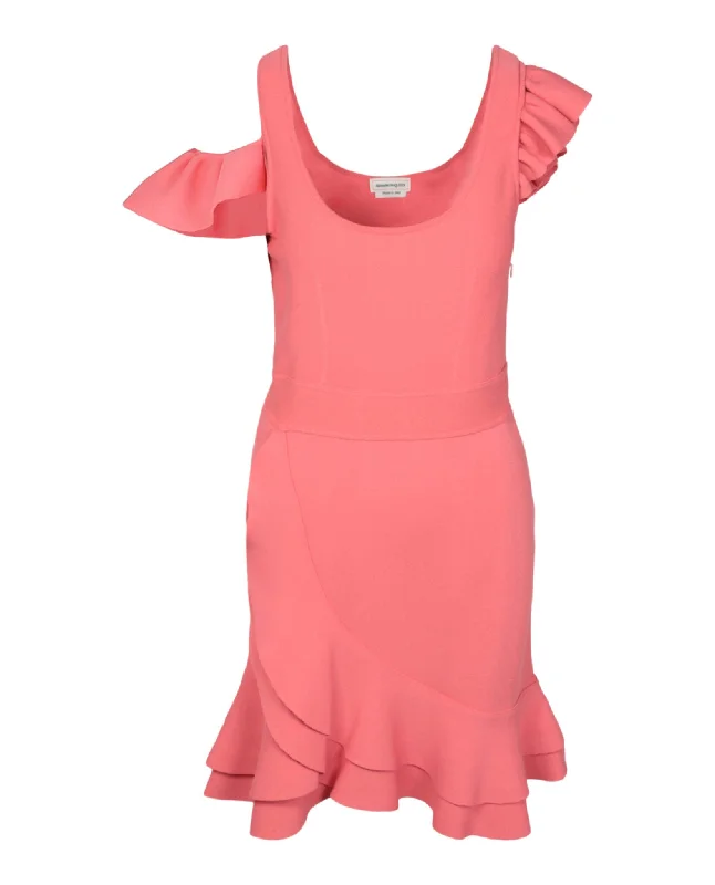 Compact Knit Mini Ruffle Dress