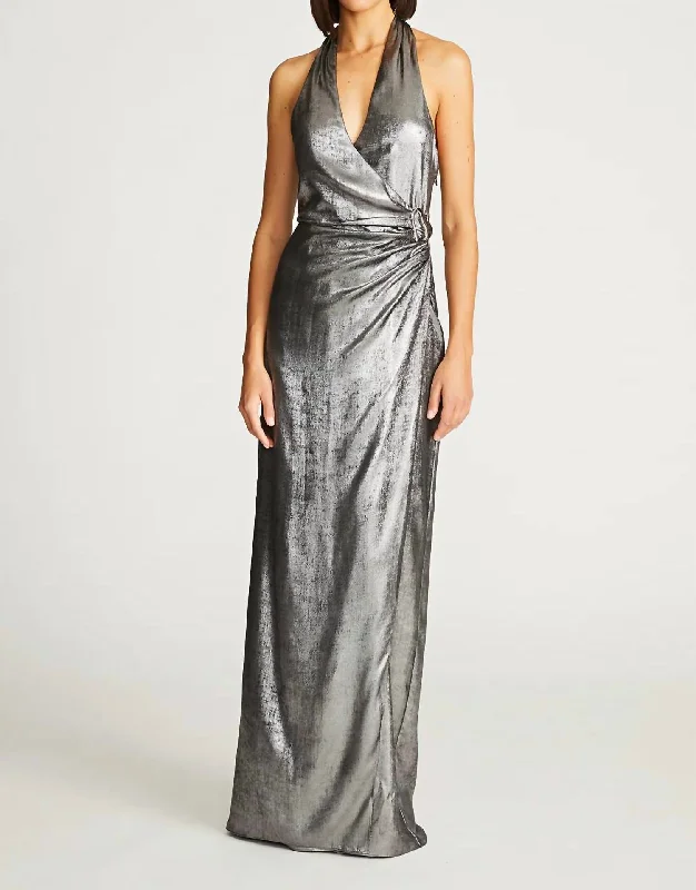 Gwyneth Lurex Chiffon Gown In Silver