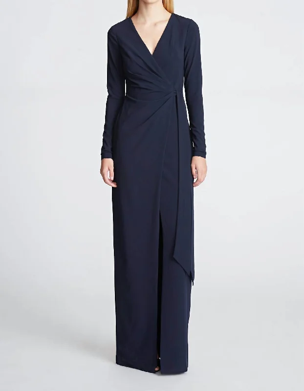 Jasmine Gown In Fluid Crepe In Navy