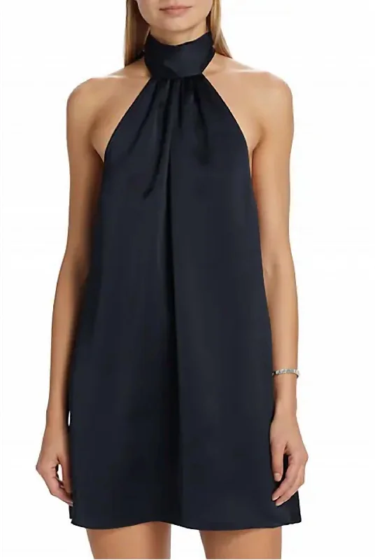 Sam High Neck Mini Dress In Navy