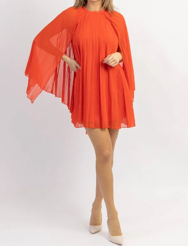 Spicy Pleated Cape Mini Dress In Orange