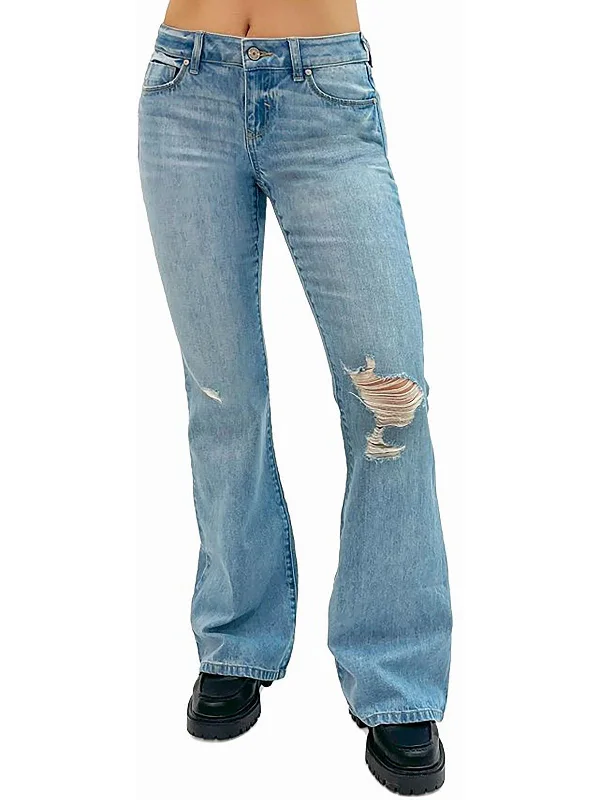 Juniors Womens Low-Rise Destroyed Flared Jeans