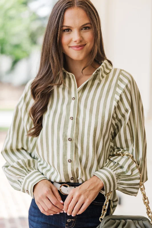 Remember It Well Olive Green Striped Blouse