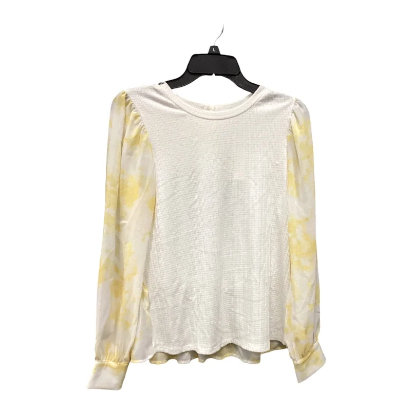 Top Long Sleeve By Anthropologie In White & Yellow, Size: Xs