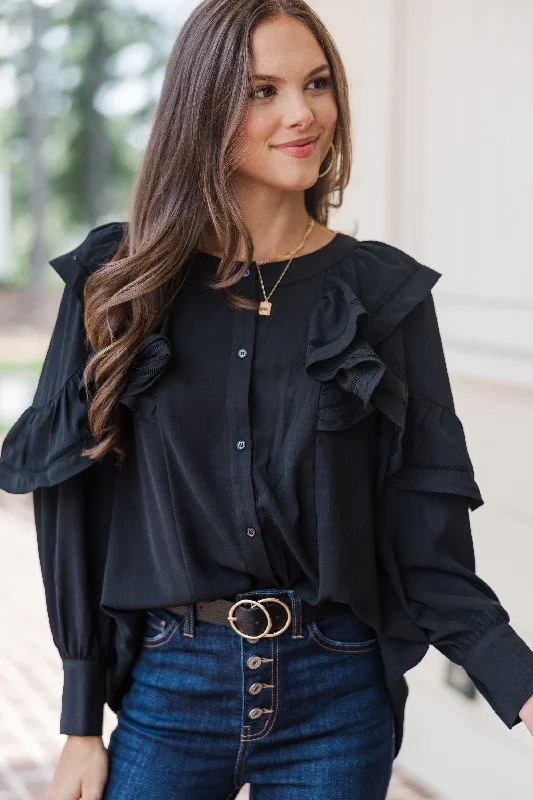 Your Best Day Black Ruffled Blouse