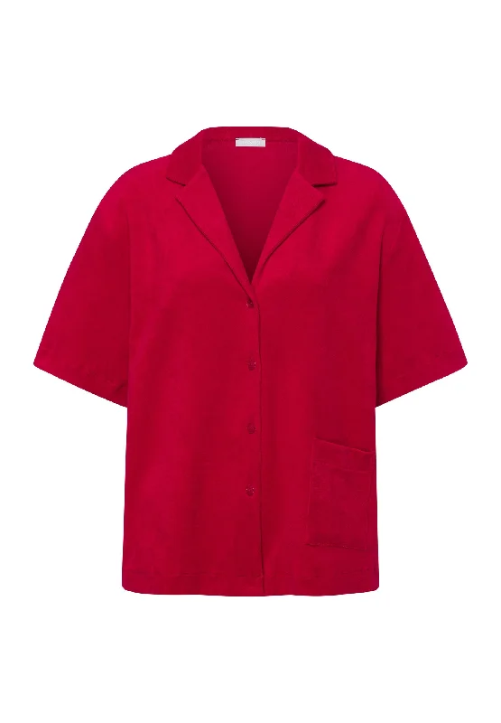 Sleep And Lounge Notch Collar Cotton Shirt | Garnet Red 77720-2401