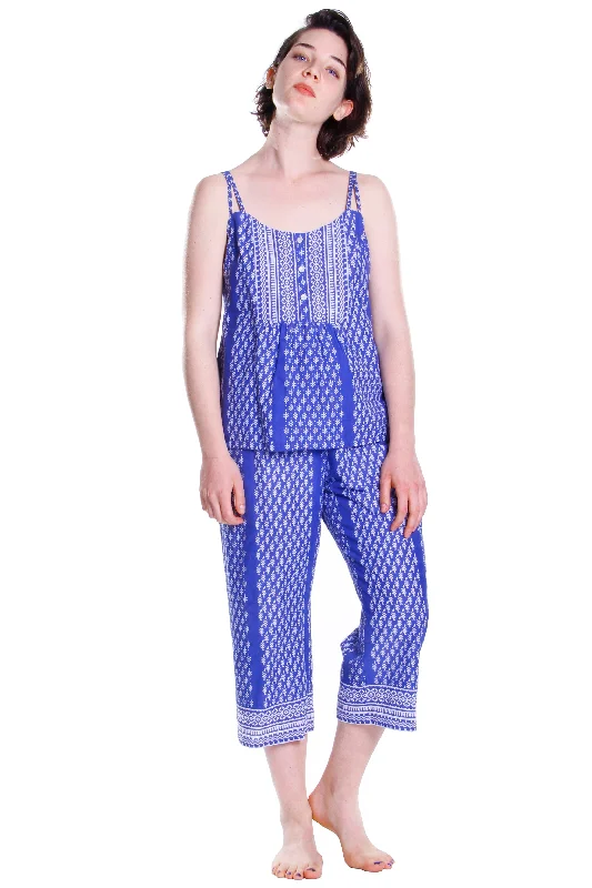 Blue Batik Print Cotton Capri Pajamas