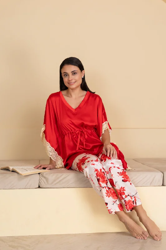 Floral Satin Kaftan set